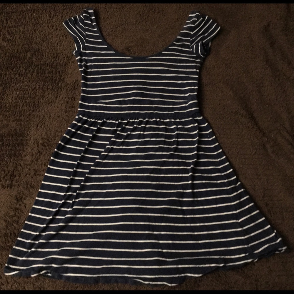 Blue and White Striped Dress with Scoop Neck